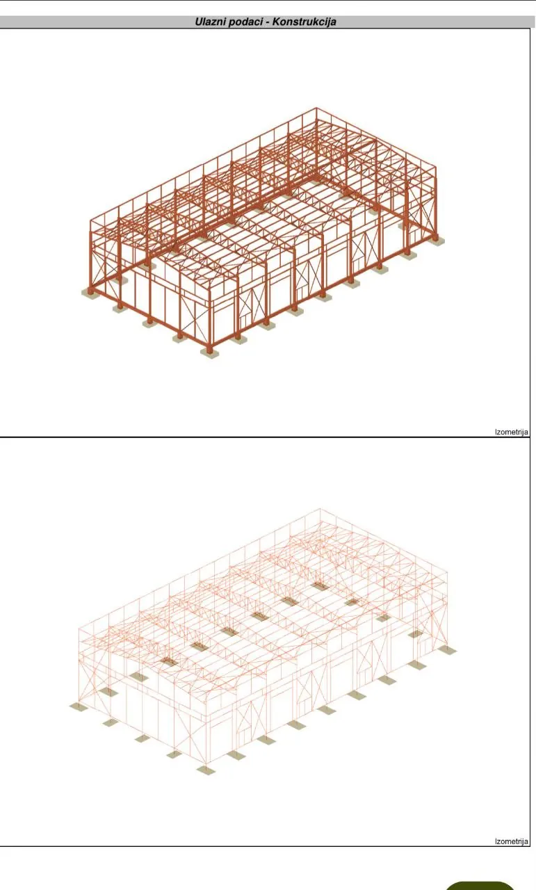 Izometrijski prikaz čelične konstrukcije iz projekta
